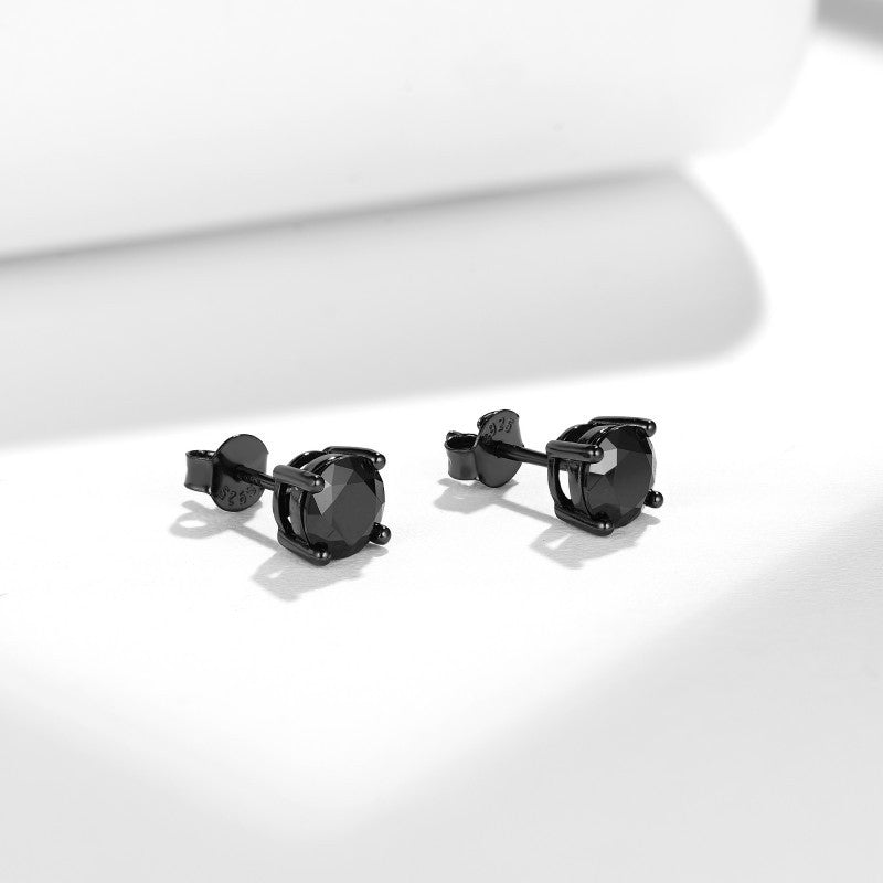 Black Moissanite Stud Earrings, Round-Cut Unisex Ear Studs product image