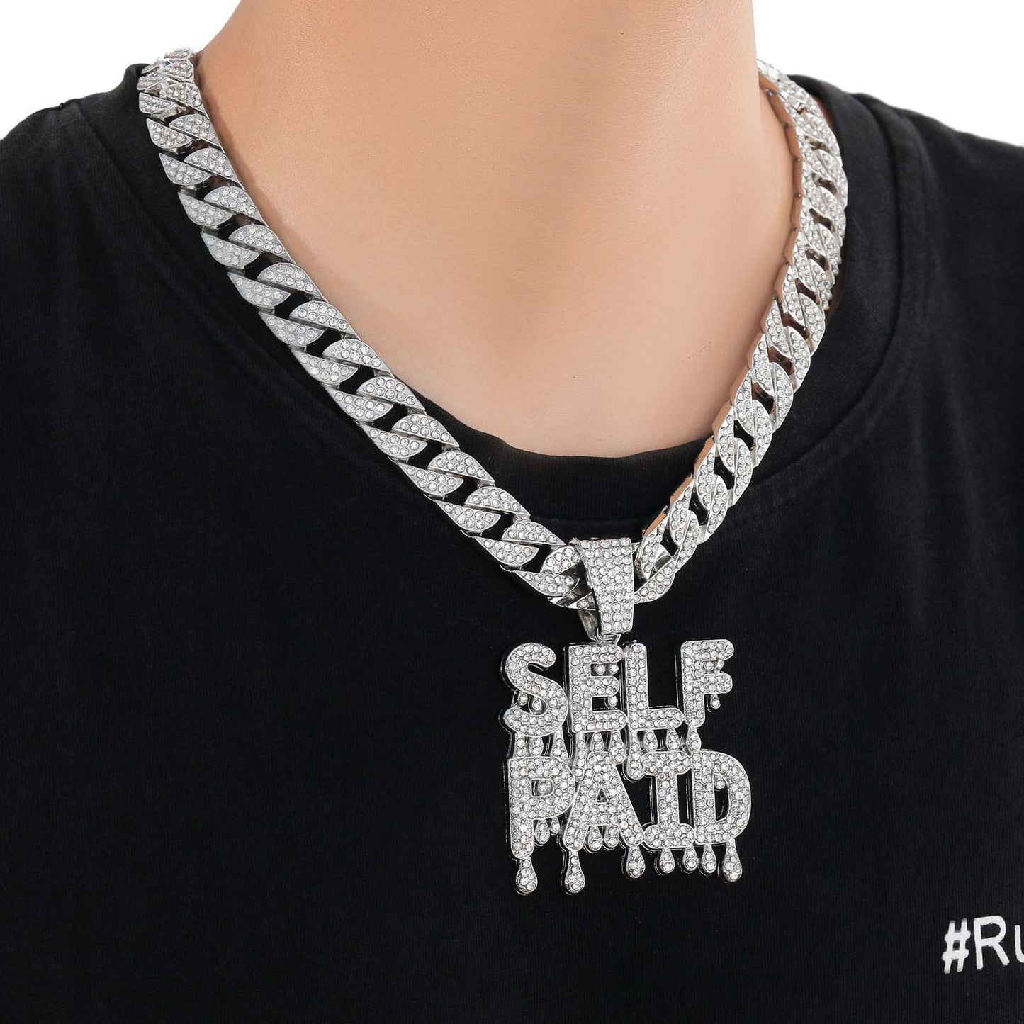 Hip Hop Letter Cubic Zirconia Pendant Necklace for Men and Women