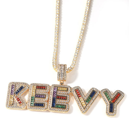 Personalized Bubble Letter Necklace with Cubic Zirconia Pendant - Custom Name Chain in Gold or Silver Tone for Women & Men