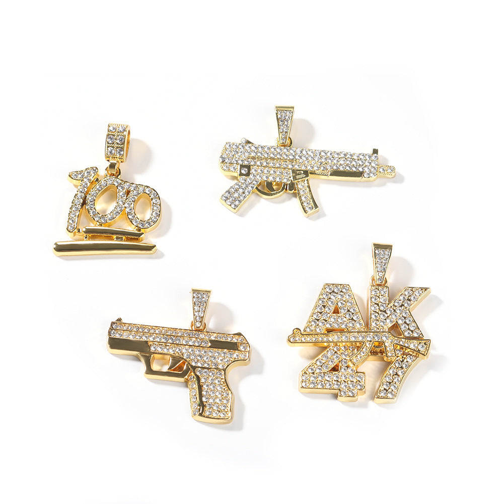 Iced Out Hip Hop Pendant Necklace with 24 Inch Twist Chain - Gold & Silver Tone Statement Charm product image