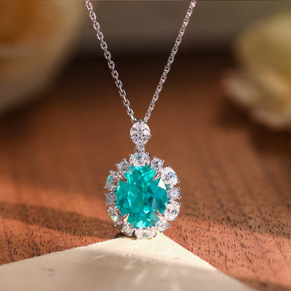 Paraiba-Style Oval Green Blue 925 Silver Matching Jewelry Set