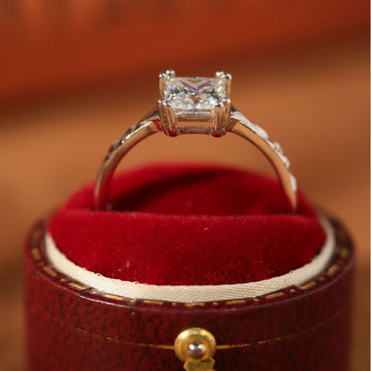Princess Cut Moissanite Ring for Women, Square Solitaire Promise Ring, Size 9-20