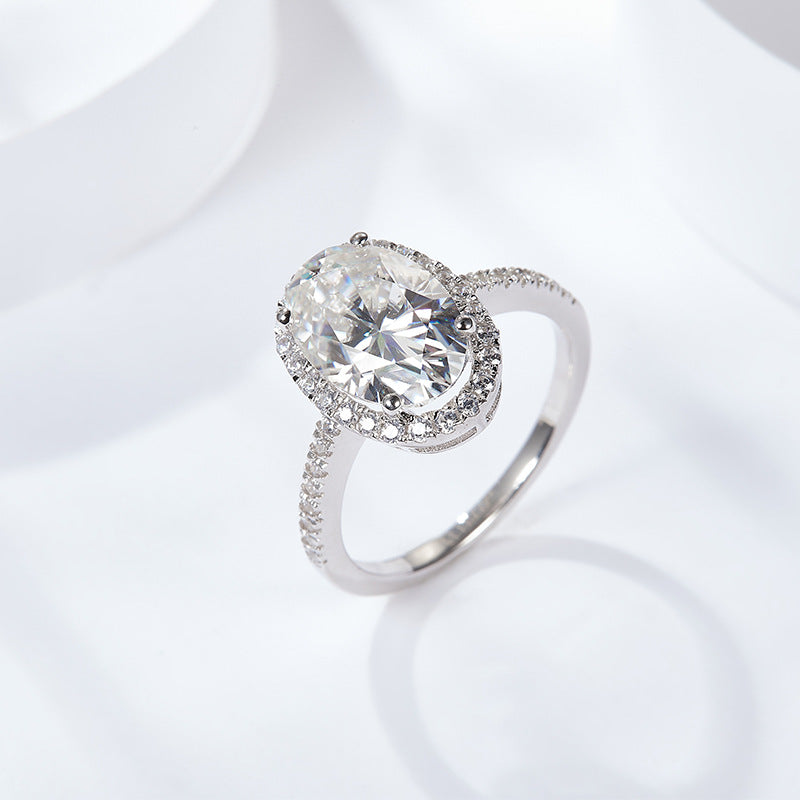 Oval Halo Moissanite Ring, 925 Silver, 18K Gold, Pavé Engagement Ring product image