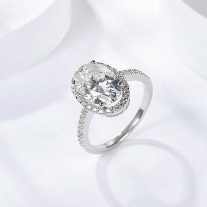 Oval Halo Moissanite Ring, 925 Silver, 18K Gold, Pavé Engagement Ring