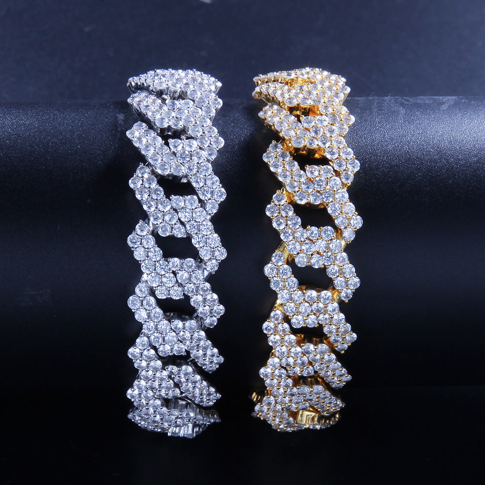 Iced Out Cuban Link Bracelet with Cubic Zirconia for Women & Men - Statement Gold Plated or Silver Plated Chain Bracelet
