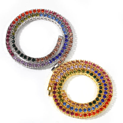 Men’s Rainbow Crystal Line Chain Necklace - Gold Plated & Silver Plated Statement Pendant Necklace, 16/18/20 Inch