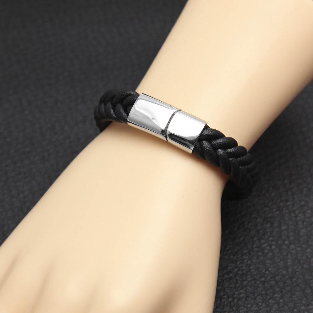 Braided Leather Bracelet for Men and Women – Trendy Statement Cuff Bangle with Magnetic Clasp product image