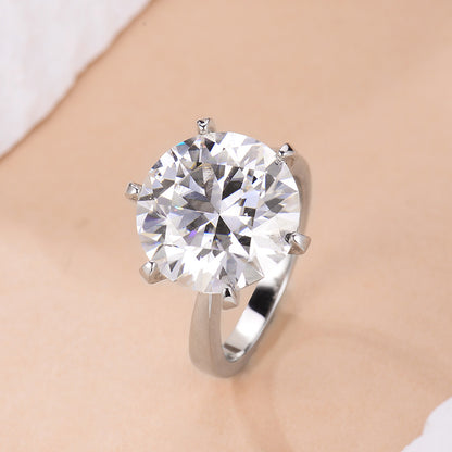 Round Moissanite Solitaire Ring, Six-Prong 13.0mm Ring for Women