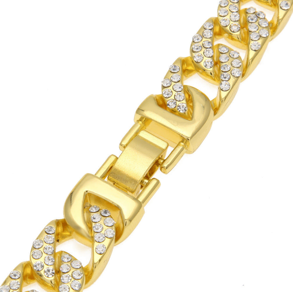 Iced Out Gold Plated Cuban Link Chain Necklace for Men & Women – Statement Rhinestone Hip Hop Pendant Chain