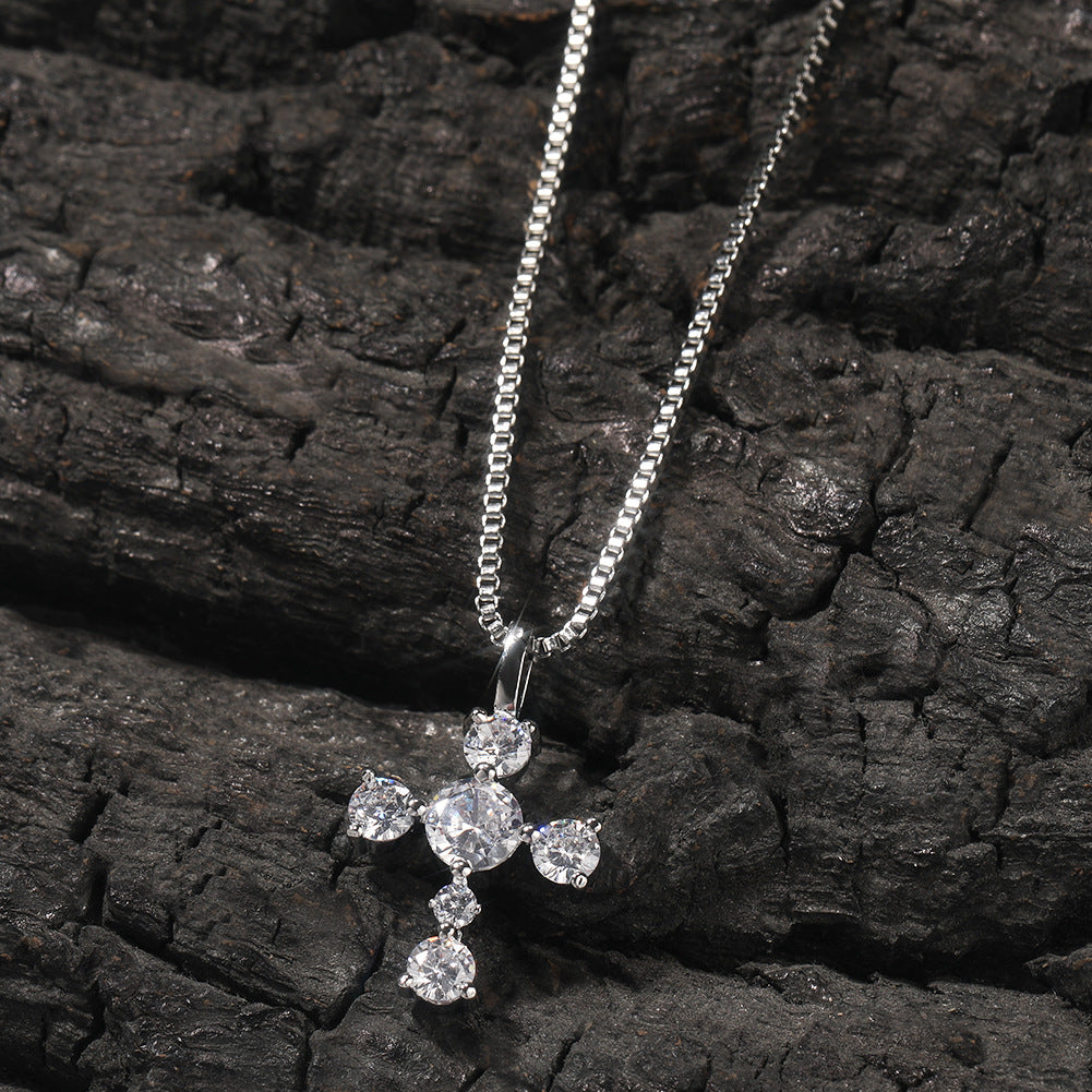 Sterling Silver Cross Pendant Necklace for Women - Gold Plated or Silver Tone CZ Statement Chain Necklace