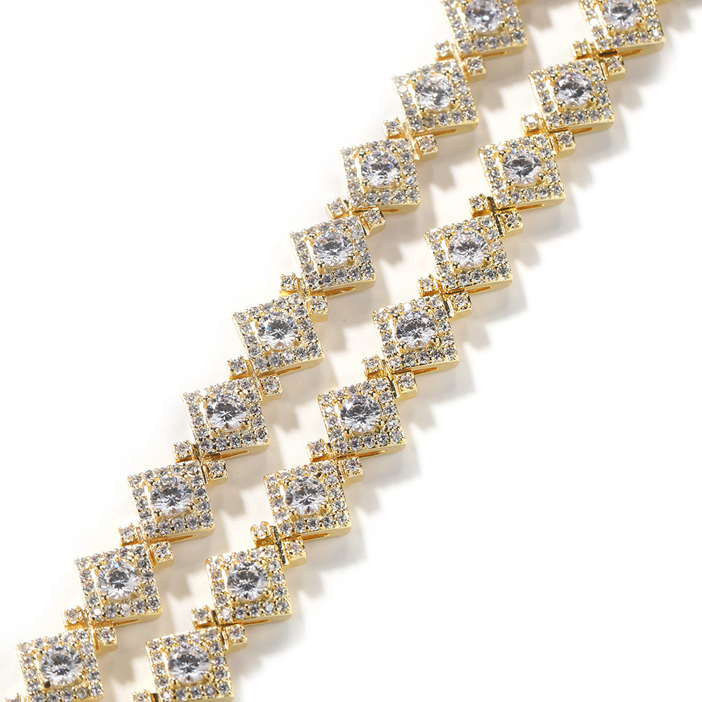 Men’s Iced Out Square Pendant Necklace – Cubic Zirconia Hip Hop Chain in Gold or Silver Tone, 16/18/20 Inch