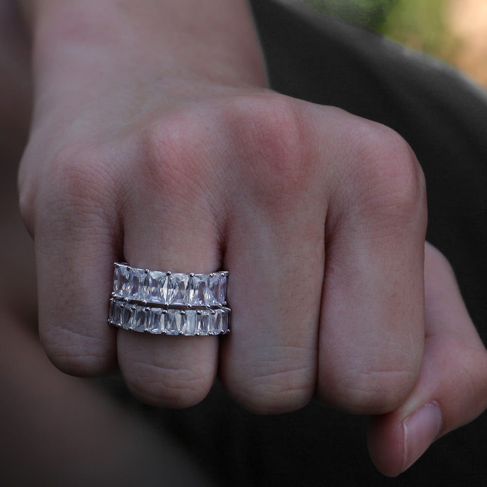 Men’s Iced Out Cubic Zirconia Eternity Ring – Gold Plated, Silver Tone & 925 Sterling Silver Narrow Band
