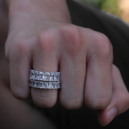 Men’s Iced Out Cubic Zirconia Eternity Ring – Gold Plated, Silver Tone & 925 Sterling Silver Narrow Band