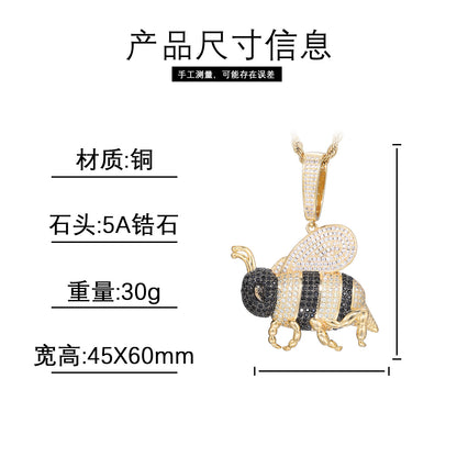 Iced-Out Bee Pendant Necklace, Hip Hop Animal Charm Chain
