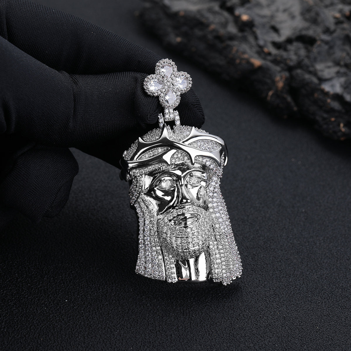 Rhinestone Face Pendant Necklace, Hip Hop Rope Chain Jewelry product image