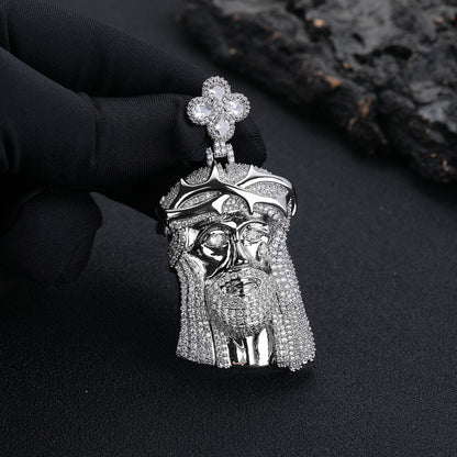 Rhinestone Face Pendant Necklace, Hip Hop Rope Chain Jewelry