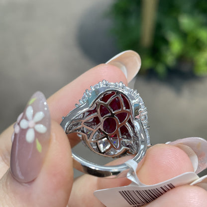 Oval Lab-Created Ruby Halo Ring in 925 Sterling Silver for Women