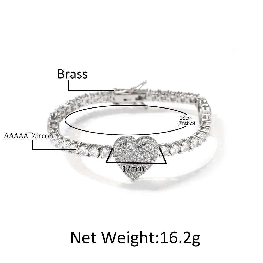 Heart Tennis Chain Bracelet for Women & Men – Gold, Silver & Rose Gold Cubic Zirconia Statement Bracelet product image