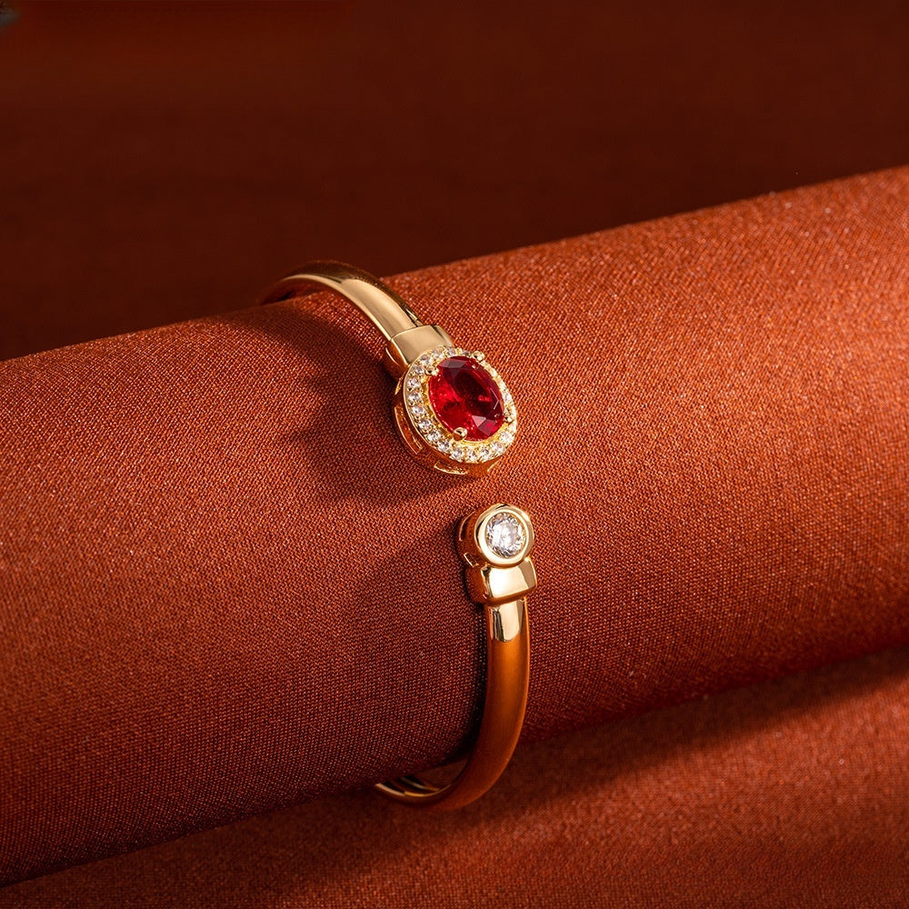 Elegant Geometric Gold Plated Open Bangle Bracelet with Crystal Accent for Women