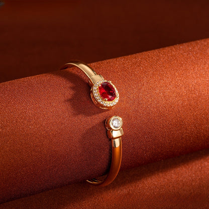 Elegant Geometric Gold Plated Open Bangle Bracelet with Crystal Accent for Women