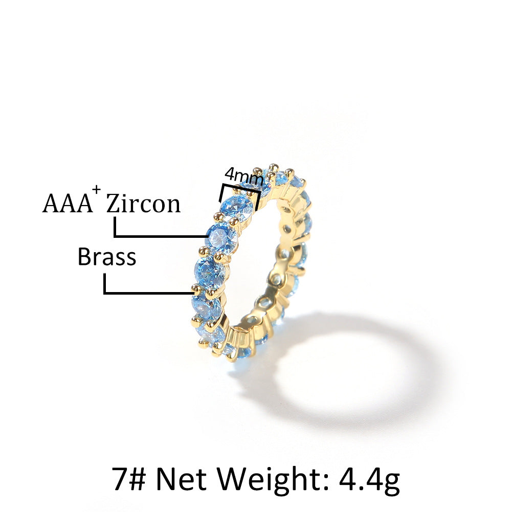 Blue Crystal Eternity Ring for Women & Men - Gold Plated, Silver Plated, Rose Gold Stackable Statement Band
