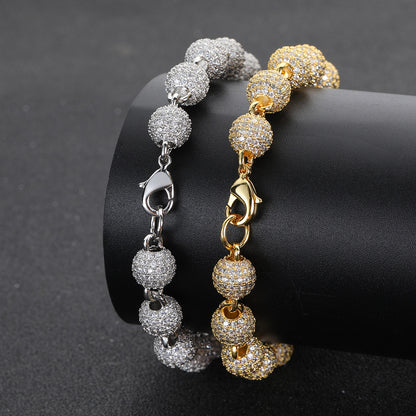 8 mm Pave CZ Bead Link Hip Hop Bracelet with Copper Base - CHA099