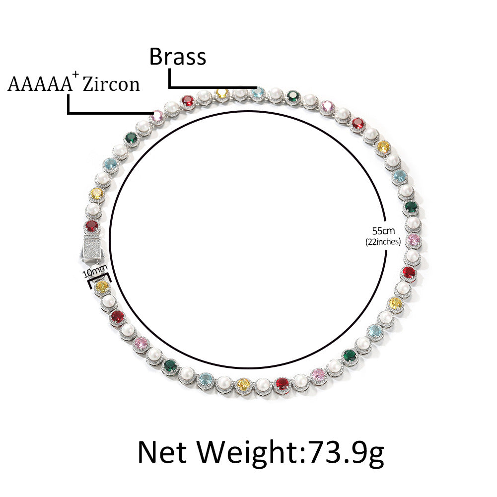 Unisex Pearl & Multicolor Crystal Chain Necklace and Bracelet Set in Gold or Silver Tone product image