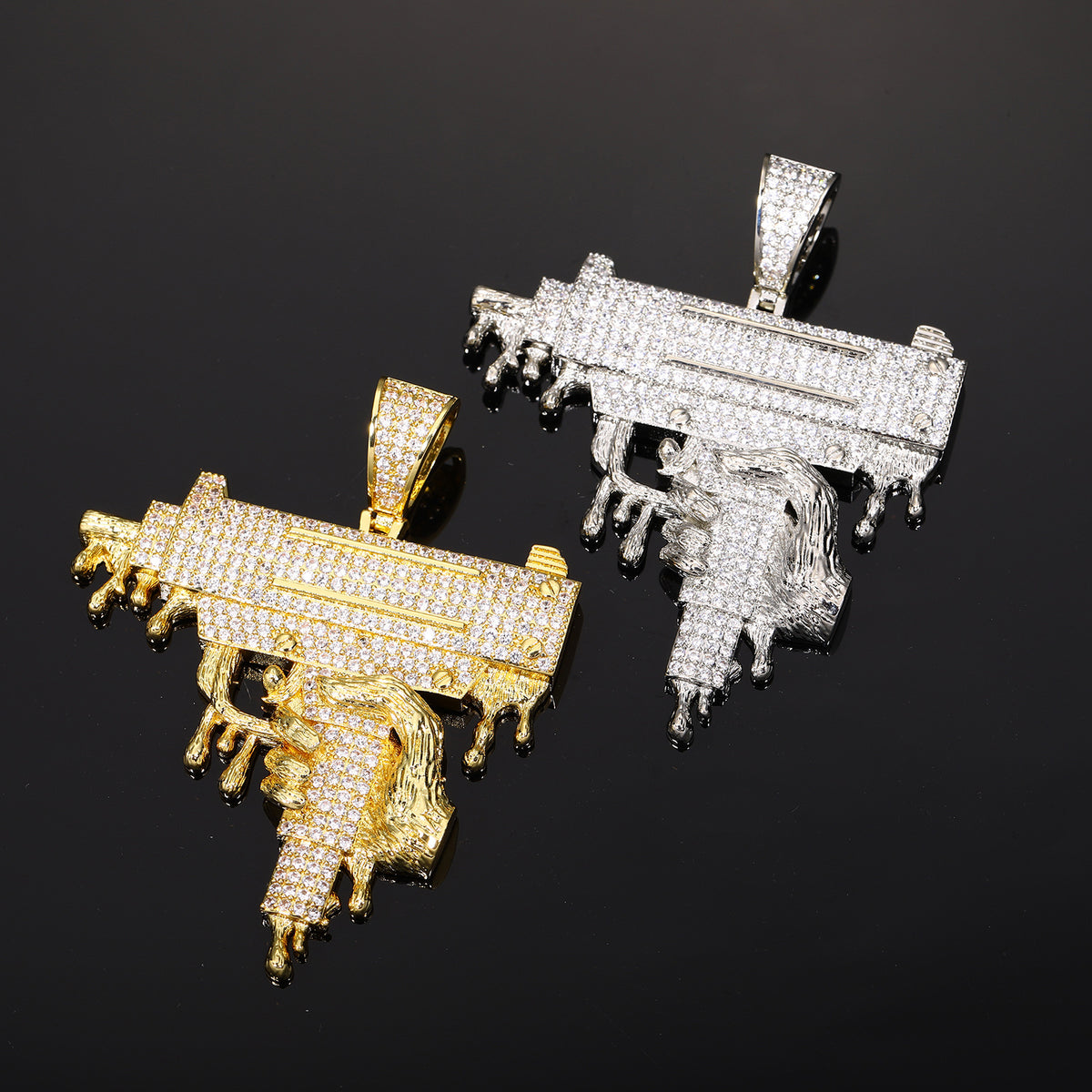 Iced Out UZI Pendant Necklace for Men and Women - Hip Hop Cubic Zirconia Rope Chain Statement Jewelry product image