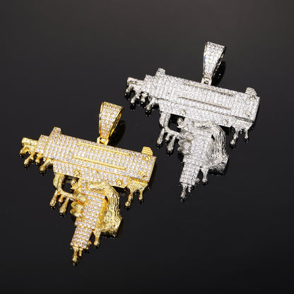 Iced Out UZI Pendant Necklace for Men and Women - Hip Hop Cubic Zirconia Rope Chain Statement Jewelry