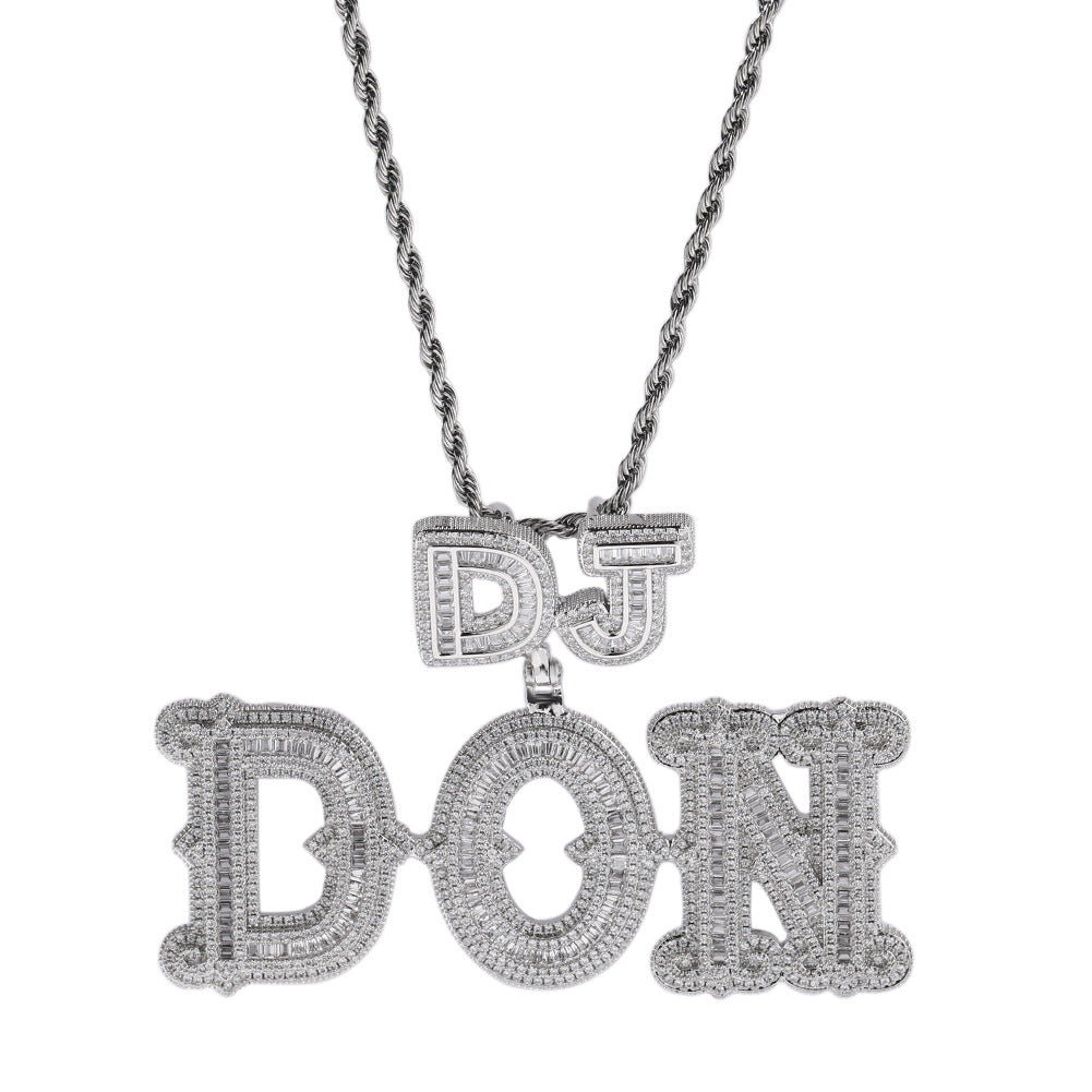 Iced Letter & Number Pendant Necklace in Silver Tone with Cubic Zirconia Hip Hop Chain for Women & Men