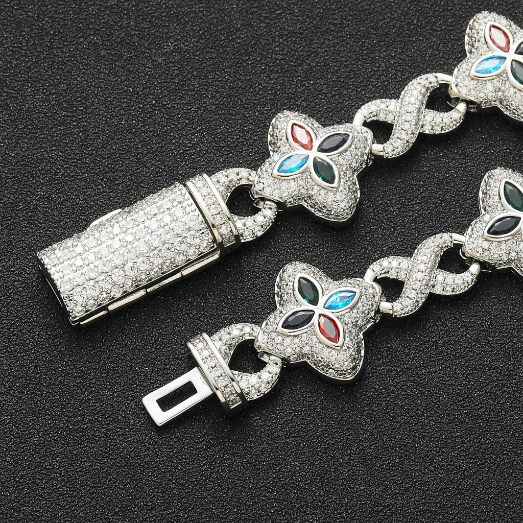 Hip Hop Four Leaf Clover Cubic Zirconia Necklace for Men