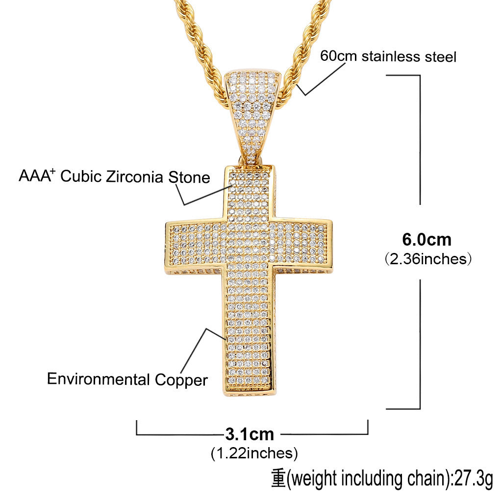 Light Luxury Cross Cubic Zirconia Pendant Necklace for Men and Women