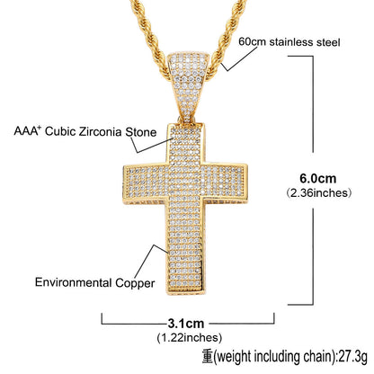 Light Luxury Cross Cubic Zirconia Pendant Necklace for Men and Women