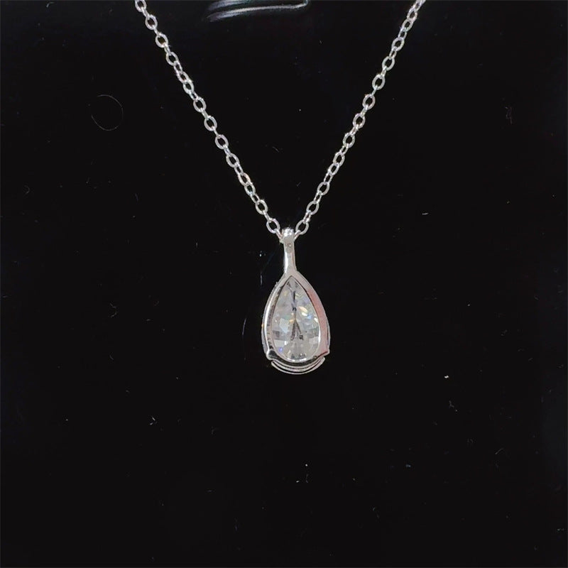 Teardrop Moissanite Pendant Necklace for Women, White Tone Clavicle Chain, 3 Carat Pear Drop Necklace product image