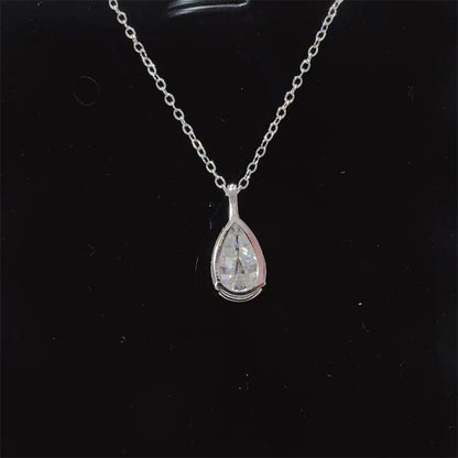 Teardrop Moissanite Pendant Necklace for Women, White Tone Clavicle Chain, 3 Carat Pear Drop Necklace