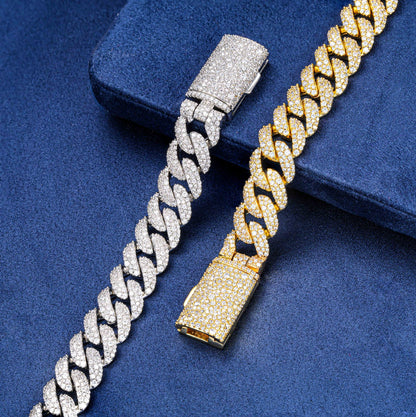 12mm Cuban Link Cubic Zirconia Bracelet, Unisex Hip Hop Chain Bracelet, 7-9 Inch