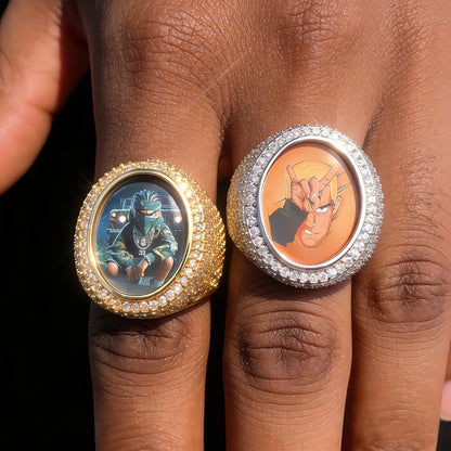 Iced Out Oval Portrait Ring for Men