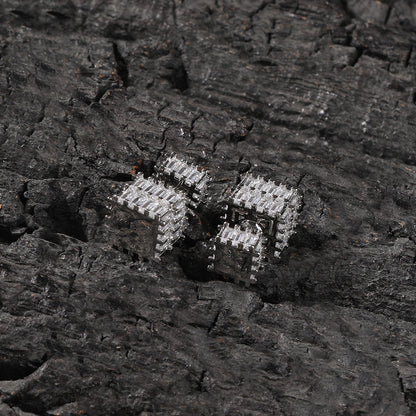 Unisex Square Cubic Zirconia Stud Earrings in Gold or Silver Tone Hip Hop Statement Jewelry