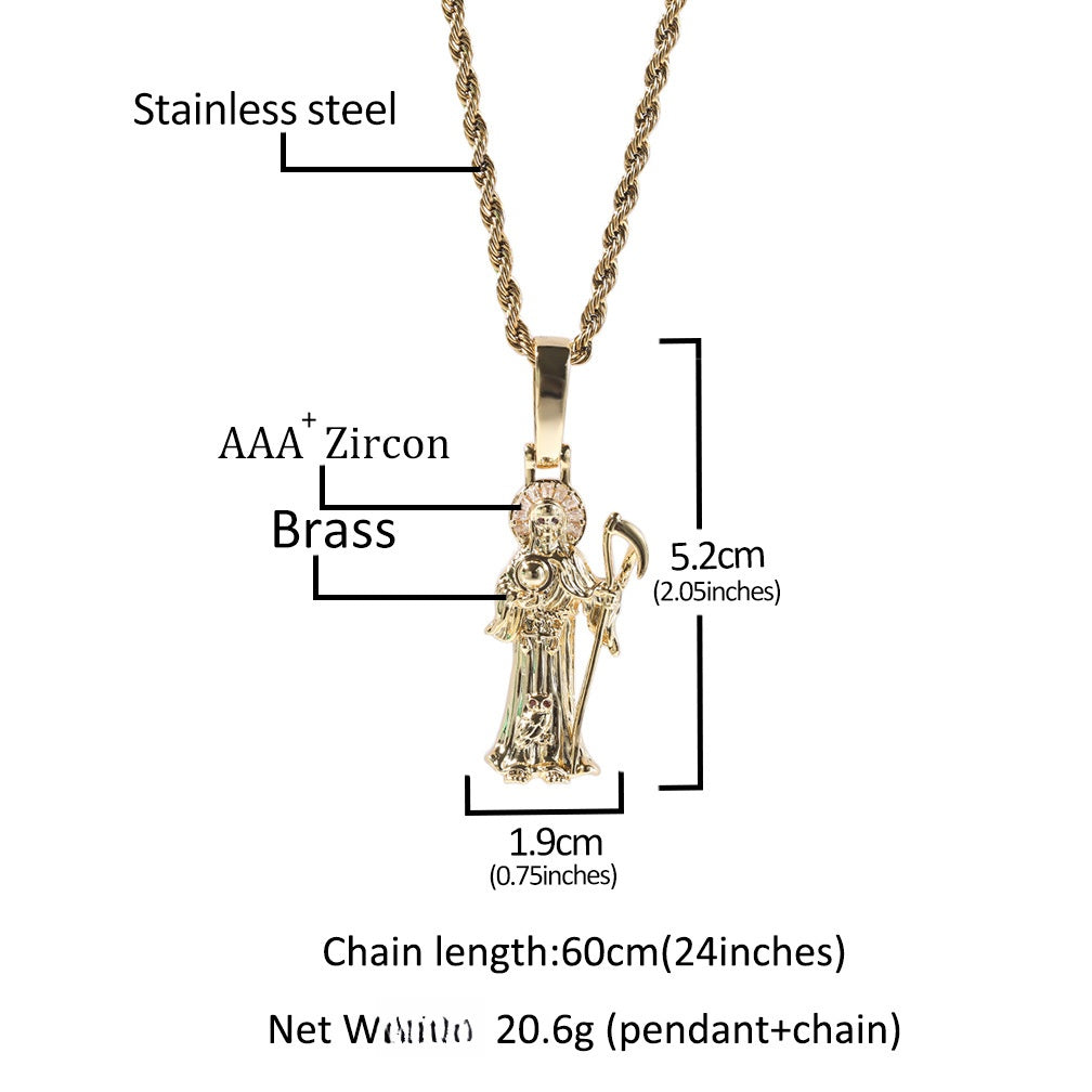 Gold Plated Saint Pendant Necklace with 24 Inch Twisted Chain for Women and Men