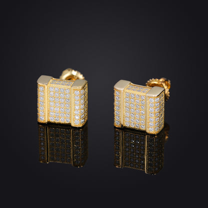 Unisex Iced Out Geometric Stud Earrings in Silver Tone with Moissanite Accent