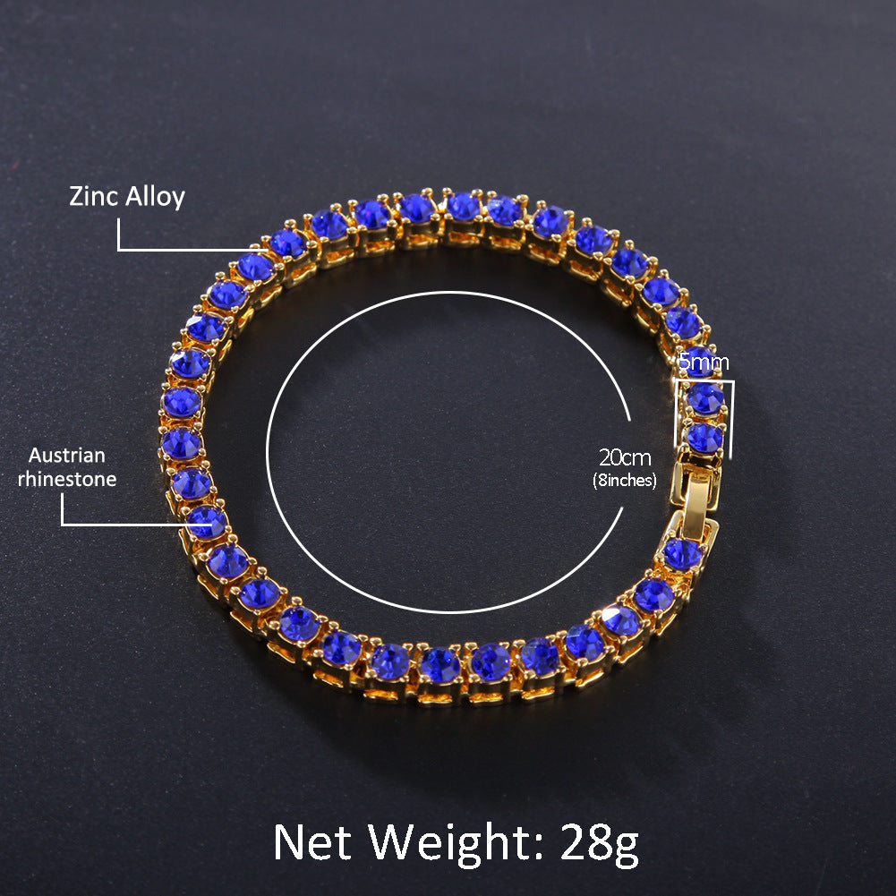 Unisex Gold Plated Blue Crystal Line Bracelet – Trendy Statement Chain Bangle Jewelry