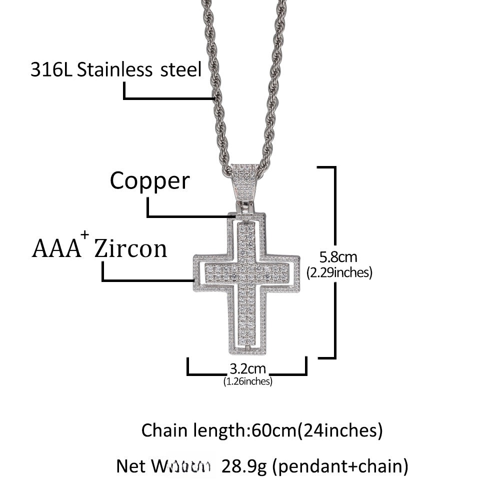 Cubic Zirconia Cross Pendant Necklace for Women with 24 Inch Twisted Chain, Gold Plated or Silver Plated Statement Jewelry