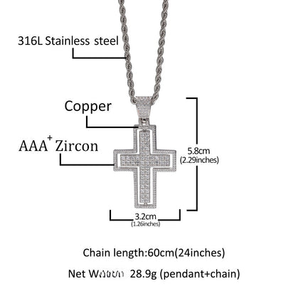 Cubic Zirconia Cross Pendant Necklace for Women with 24 Inch Twisted Chain, Gold Plated or Silver Plated Statement Jewelry