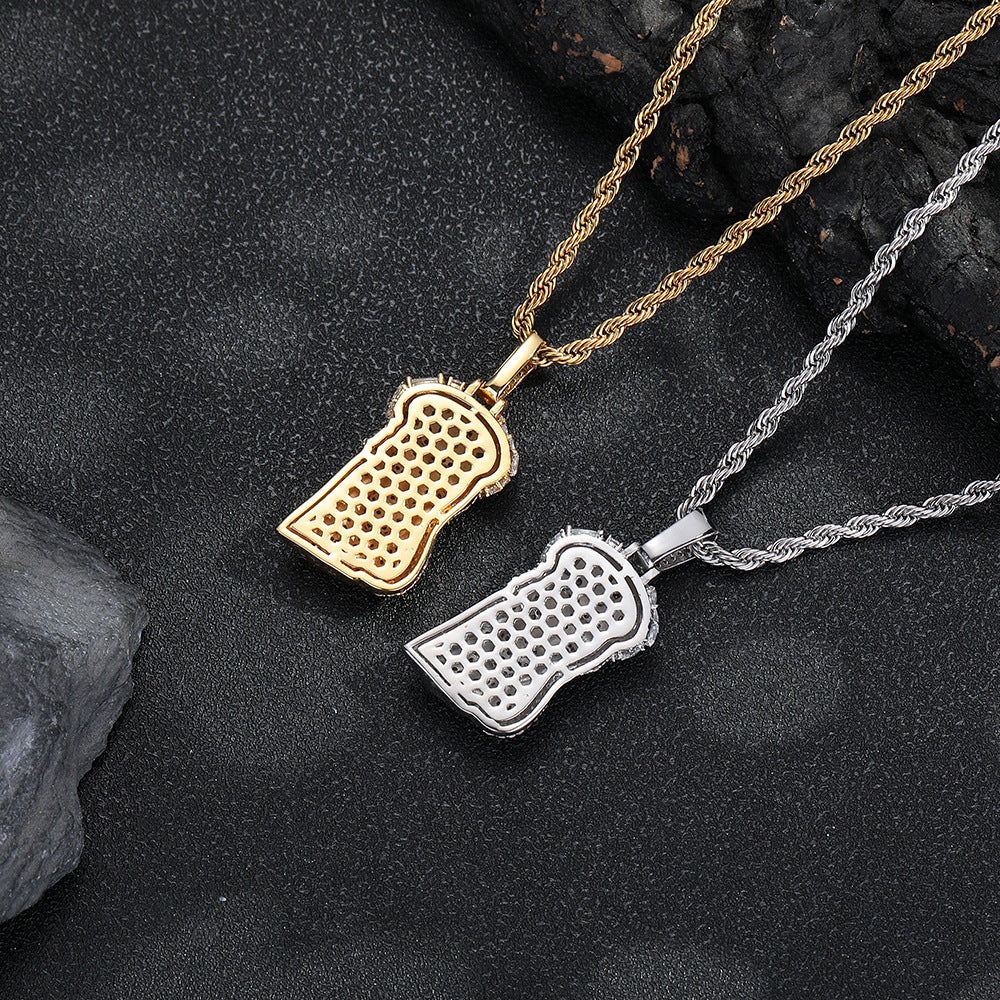 Men’s Hip Hop Cartoon Head Pendant Necklace, Copper Zircon Rope Chain, 24 Inch