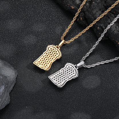 Men’s Hip Hop Cartoon Head Pendant Necklace, Copper Cubic Zirconia Rope Chain, 24 Inch