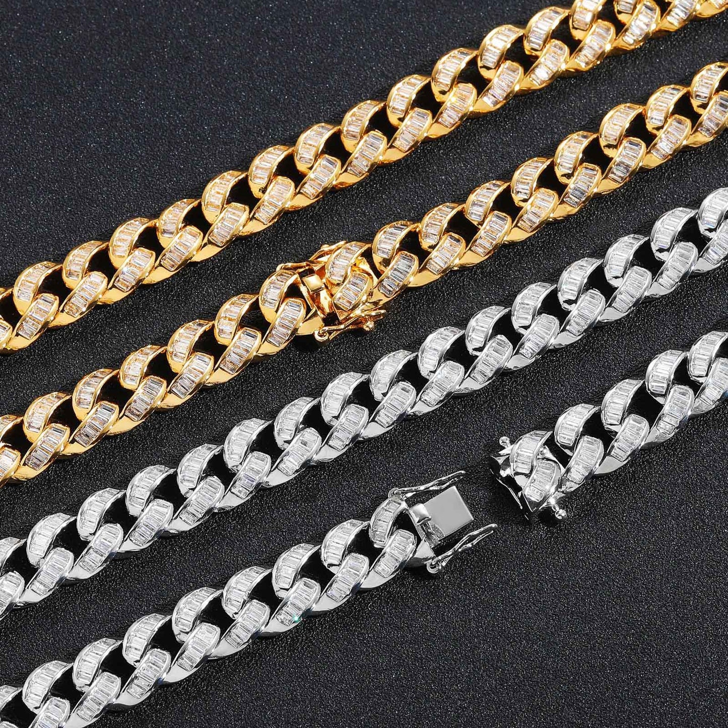 Hip Hop Light Luxury Square Cuban Link Cubic Zirconia Bracelet for Men