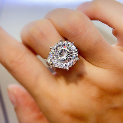 10 Carat Round Cut Moissanite Ring for Women, Large Solitaire Engagement Ring with Pavé Band