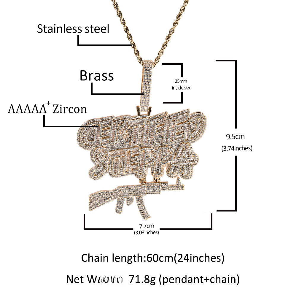 Iced Out English Letter Pendant Necklace with 24 Inch Twist Chain - Gold Plated or Silver Plated Hip Hop Statement Chain