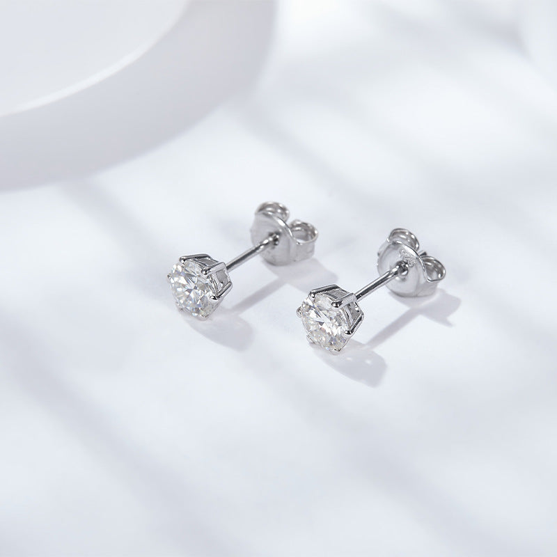 925 Silver Moissanite Stud Earrings, 0.5 Ct D Color, Six-Prong product image
