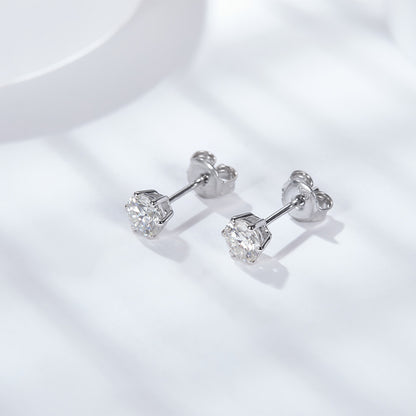 925 Silver Moissanite Stud Earrings, 0.5 Ct D Color, Six-Prong